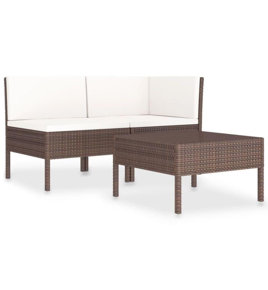 3-tlg. Garten-Lounge-Set mit Auflagen Poly Rattan Braun