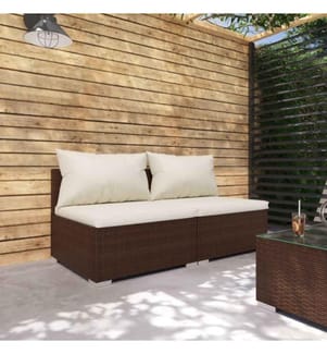 2-tlg. Garten-Lounge-Set mit Kissen Poly Rattan Braun