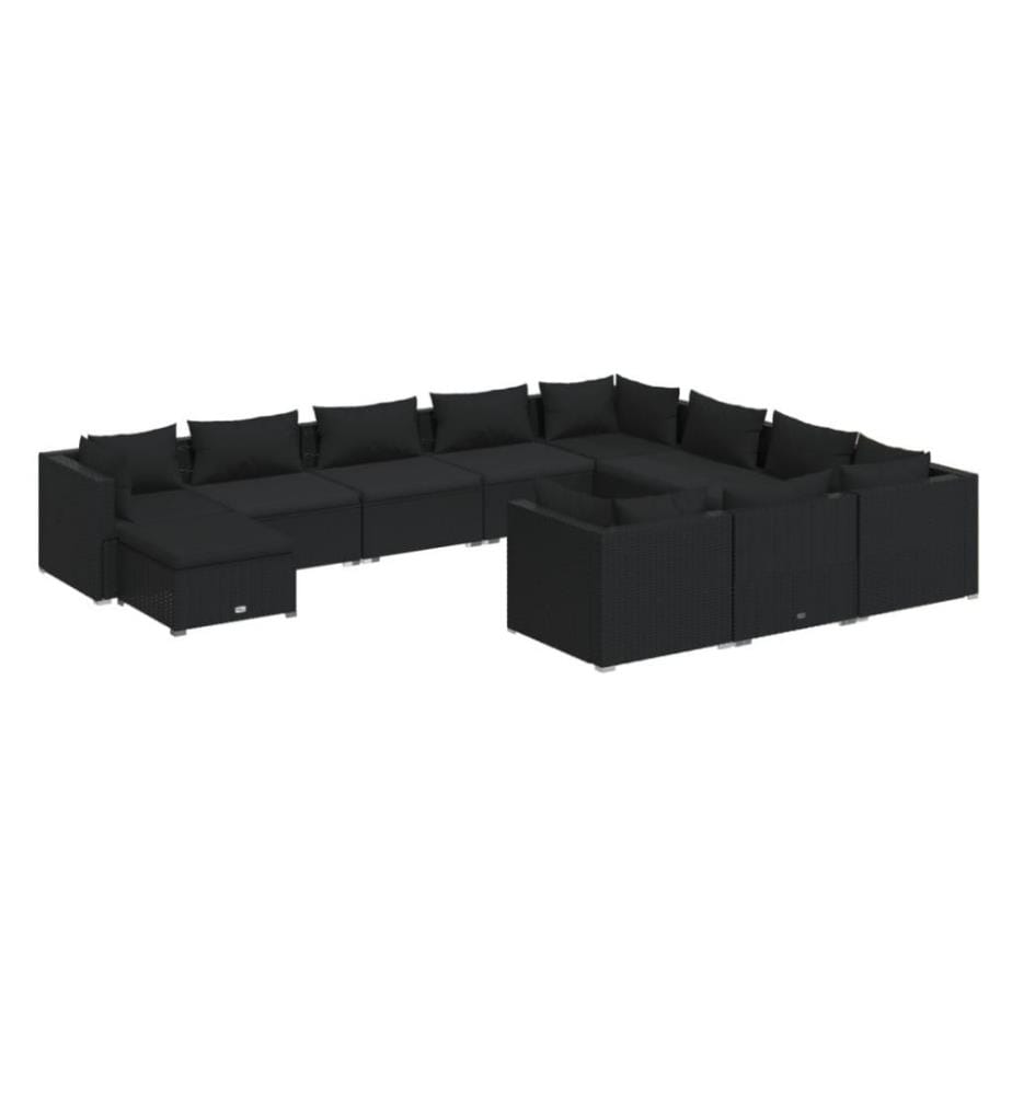 11-tlg. Garten-Lounge-Set mit Kissen Poly Rattan Schwarz