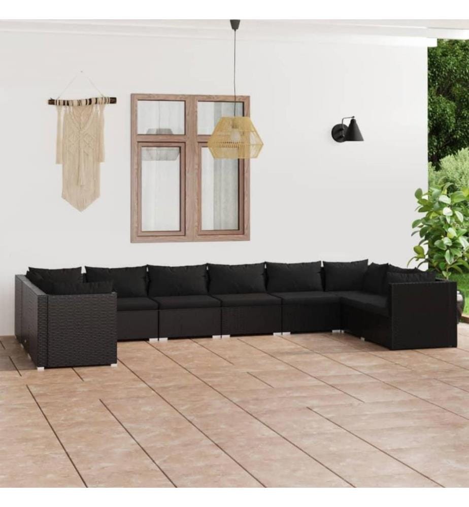 10-tlg. Garten-Lounge-Set mit Kissen Poly Rattan Schwarz