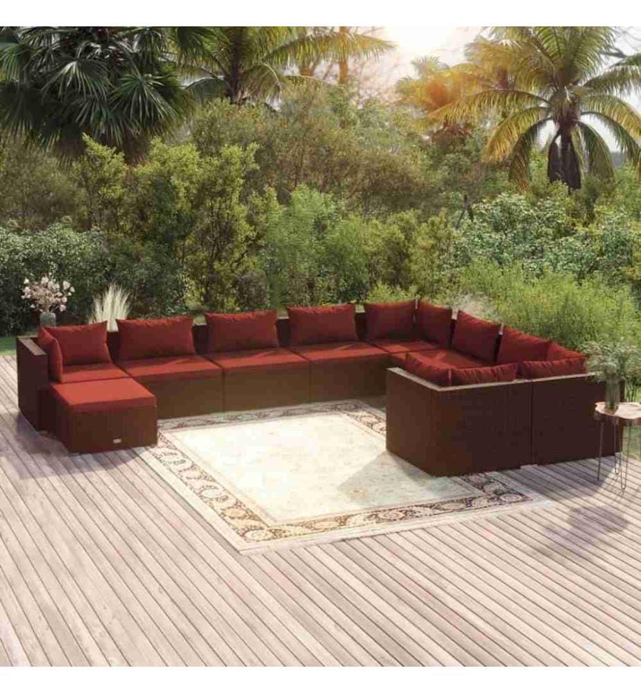 10-tlg. Garten-Lounge-Set mit Kissen Poly Rattan Braun