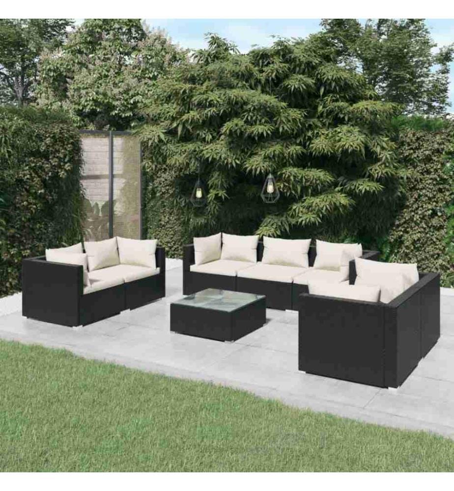 8-tlg. Garten-Lounge-Set mit Kissen Poly Rattan Schwarz
