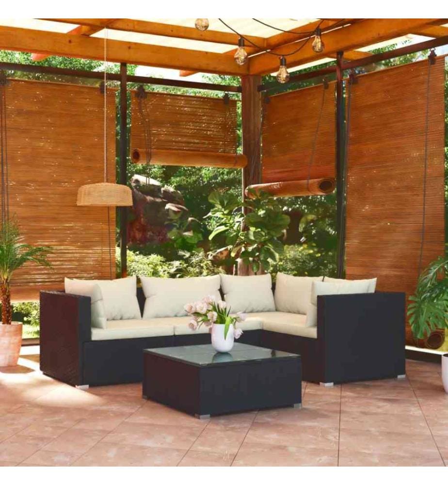 5-tlg. Garten-Lounge-Set mit Kissen Poly Rattan Schwarz