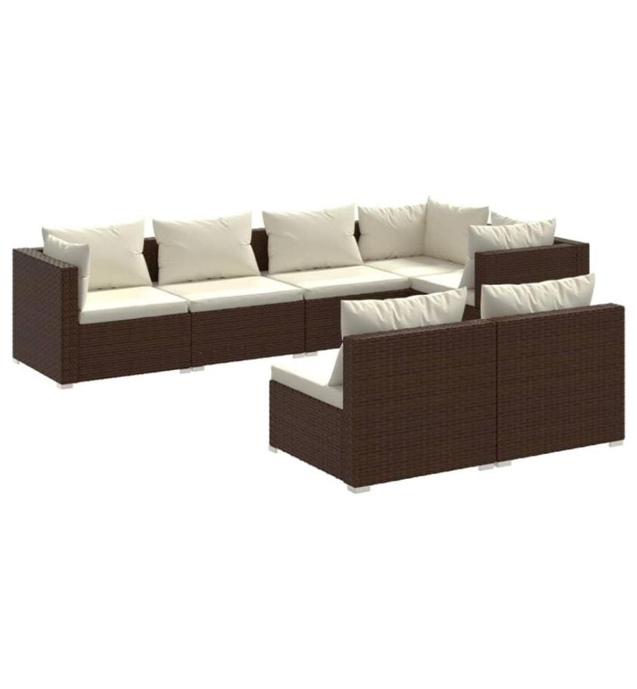 7-tlg. Garten-Lounge-Set mit Kissen Braun Poly Rattan