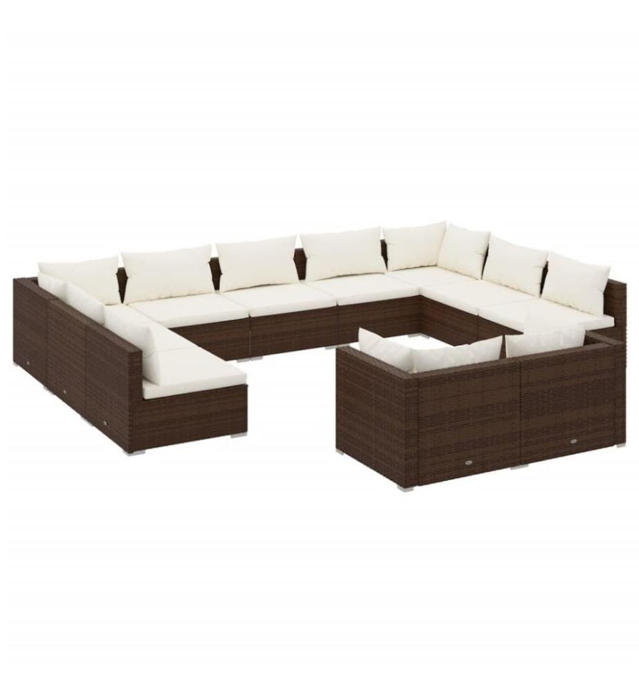 11-tlg. Garten-Lounge-Set mit Kissen Braun Poly Rattan