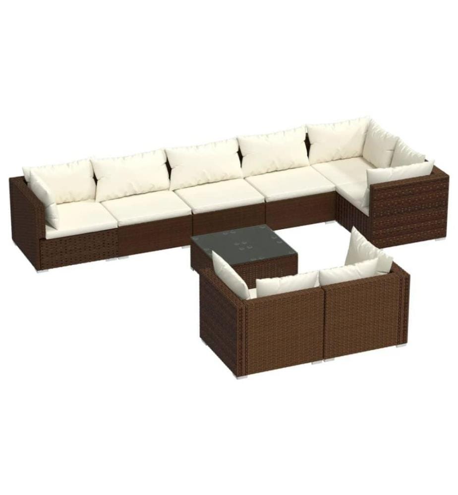 9-tlg. Garten-Lounge-Set mit Kissen Braun Poly Rattan