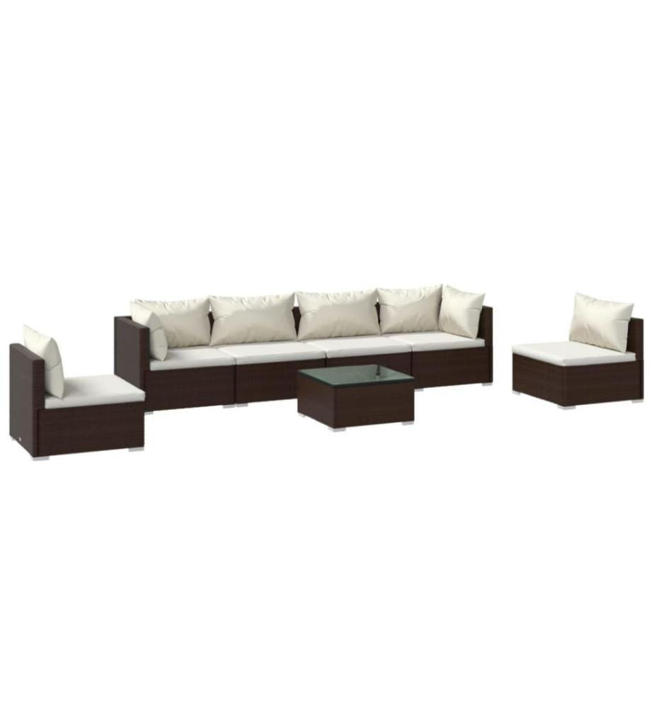 7-tlg. Garten-Lounge-Set mit Kissen Poly Rattan Braun