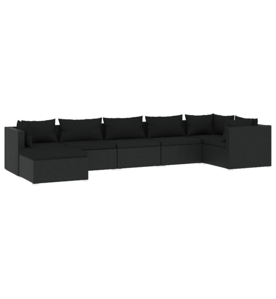 7-tlg. Garten-Lounge-Set mit Kissen Poly Rattan Schwarz