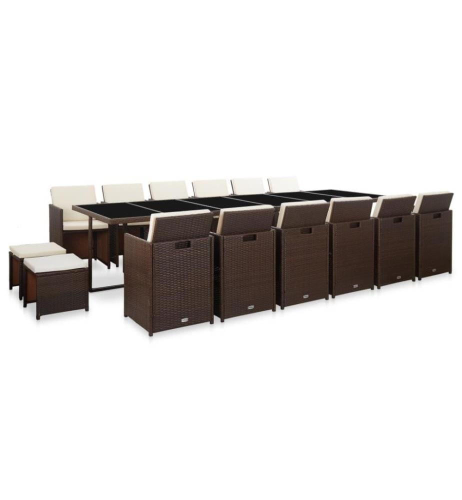 Salon de jardin avec coussins 17 pcs Résine tressée Marron
