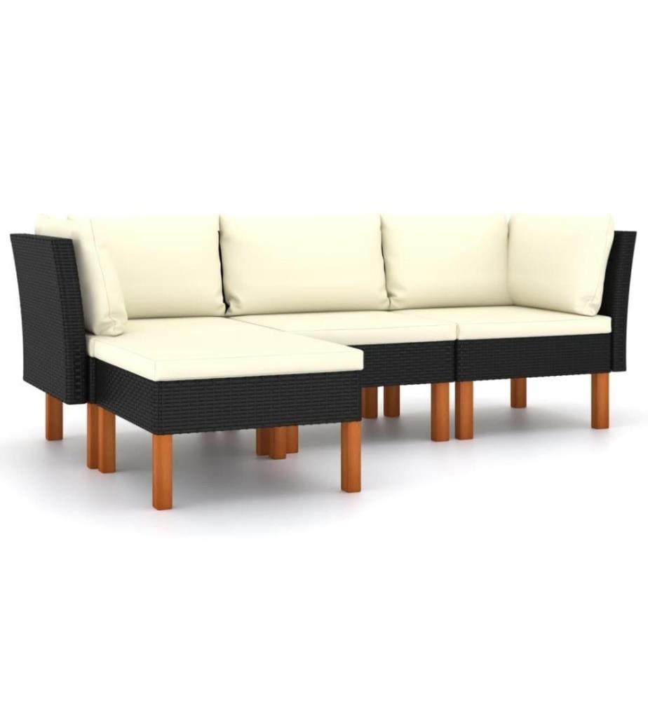 4-tlg. Garten-Lounge-Set mit Kissen Poly Rattan Schwarz