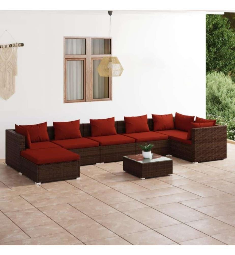 8-tlg. Garten-Lounge-Set mit Kissen Poly Rattan Braun