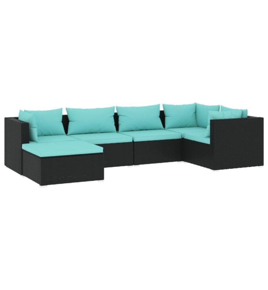 6-tlg. Garten-Lounge-Set mit Kissen Poly Rattan Schwarz
