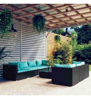 8-tlg. Garten-Lounge-Set mit Kissen Poly Rattan Schwarz