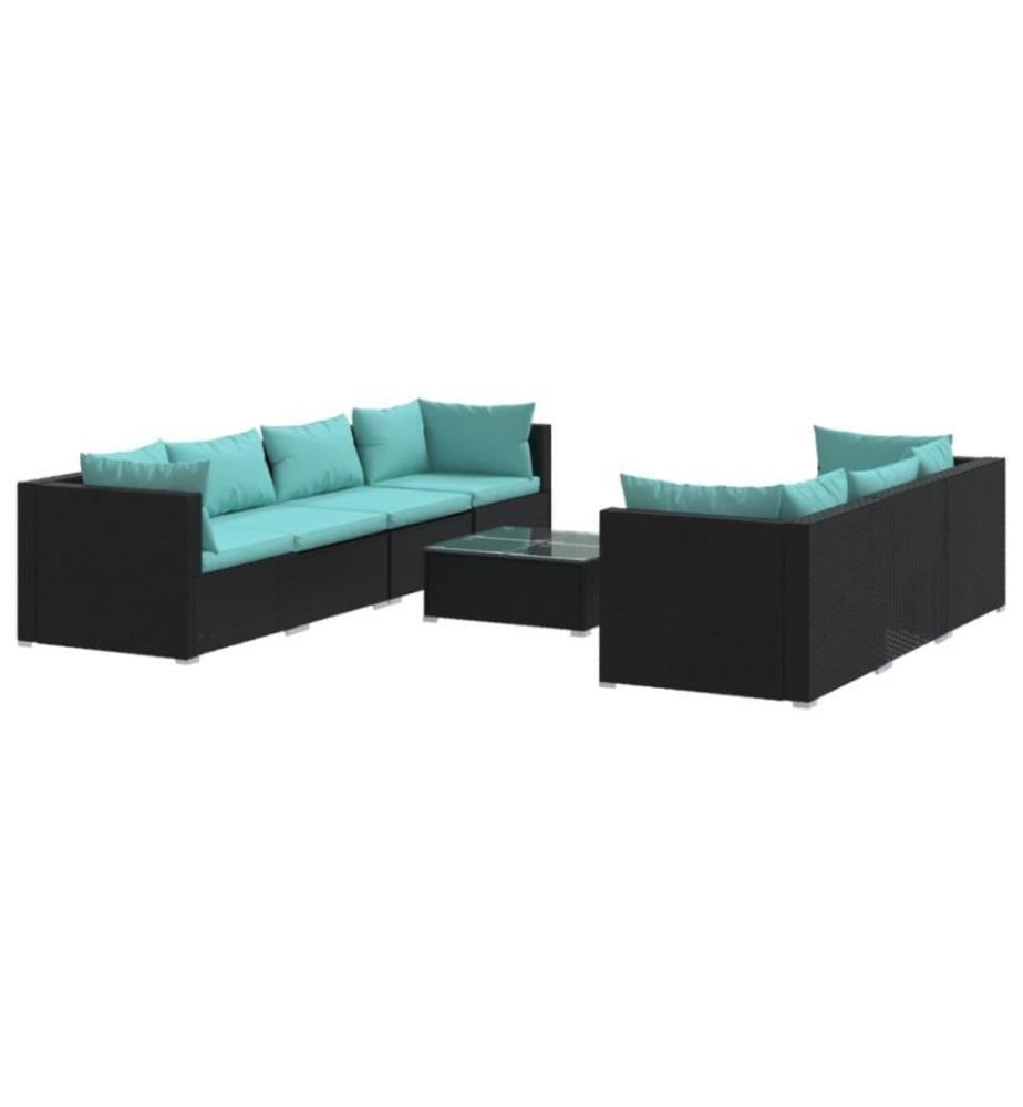 8-tlg. Garten-Lounge-Set mit Kissen Poly Rattan Schwarz