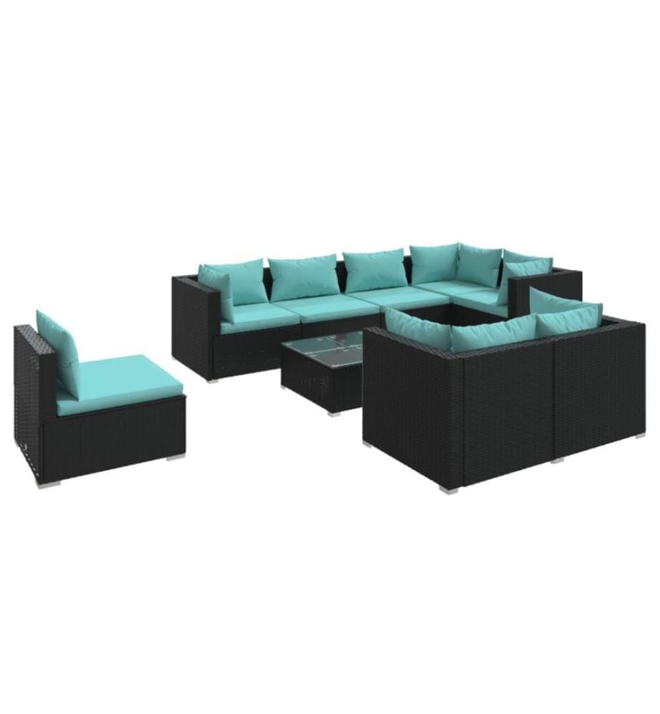 9-tlg. Garten-Lounge-Set mit Kissen Poly Rattan Schwarz