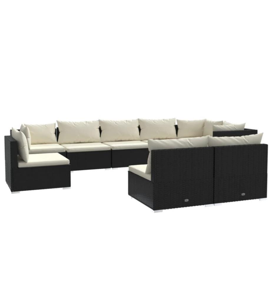 9-tlg. Garten-Lounge-Set mit Kissen Poly Rattan Schwarz