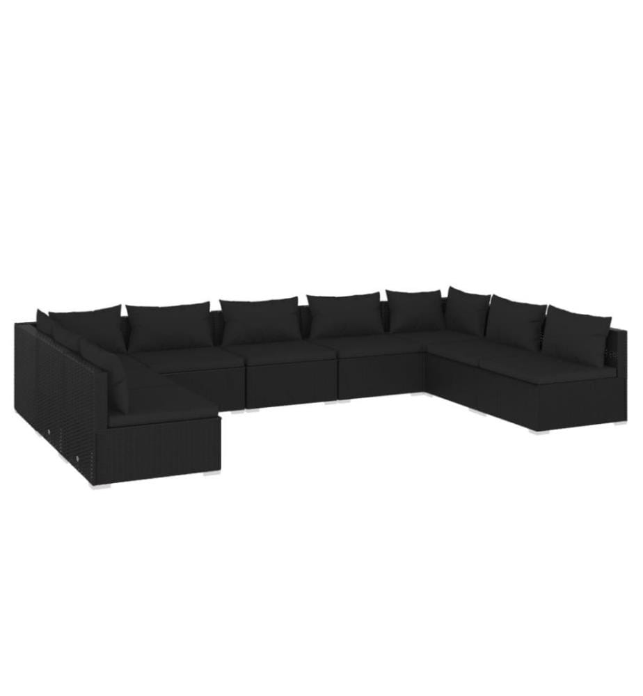 9-tlg. Garten-Lounge-Set mit Kissen Poly Rattan Schwarz