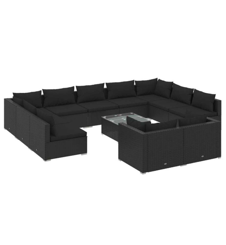 12-tlg. Garten-Lounge-Set mit Kissen Schwarz Poly Rattan