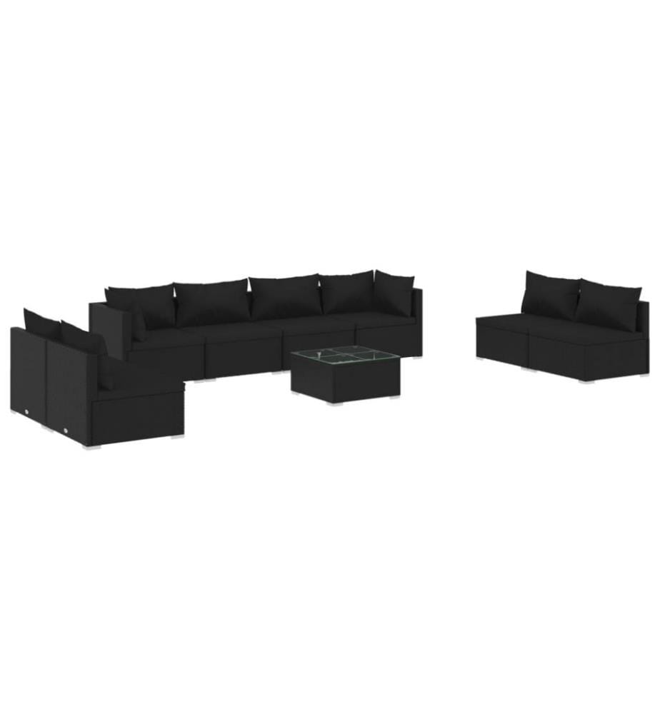 9-tlg. Garten-Lounge-Set mit Kissen Poly Rattan Schwarz