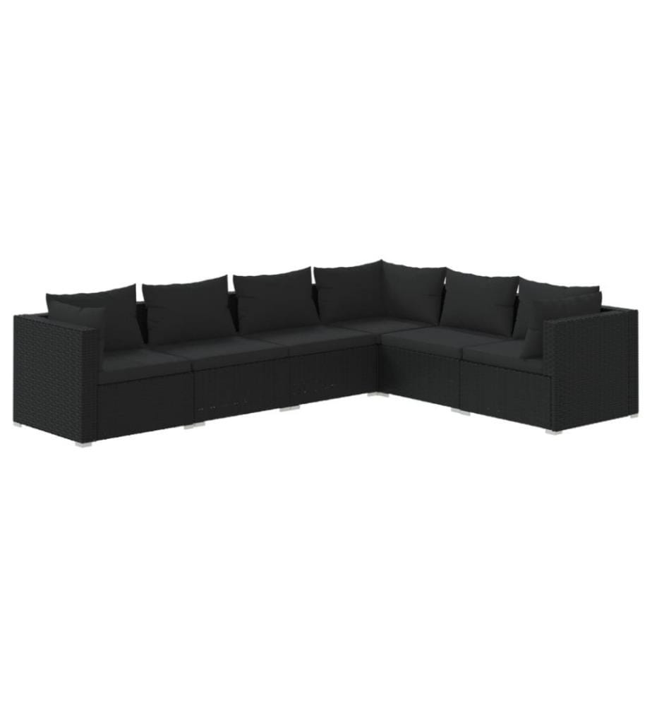 6-tlg. Garten-Lounge-Set mit Kissen Poly Rattan Schwarz