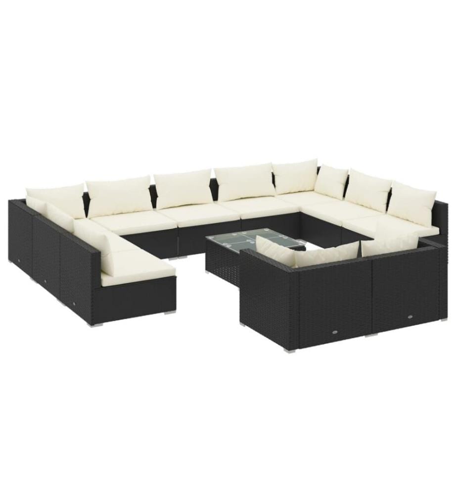 12-tlg. Garten-Lounge-Set mit Kissen Schwarz Poly Rattan