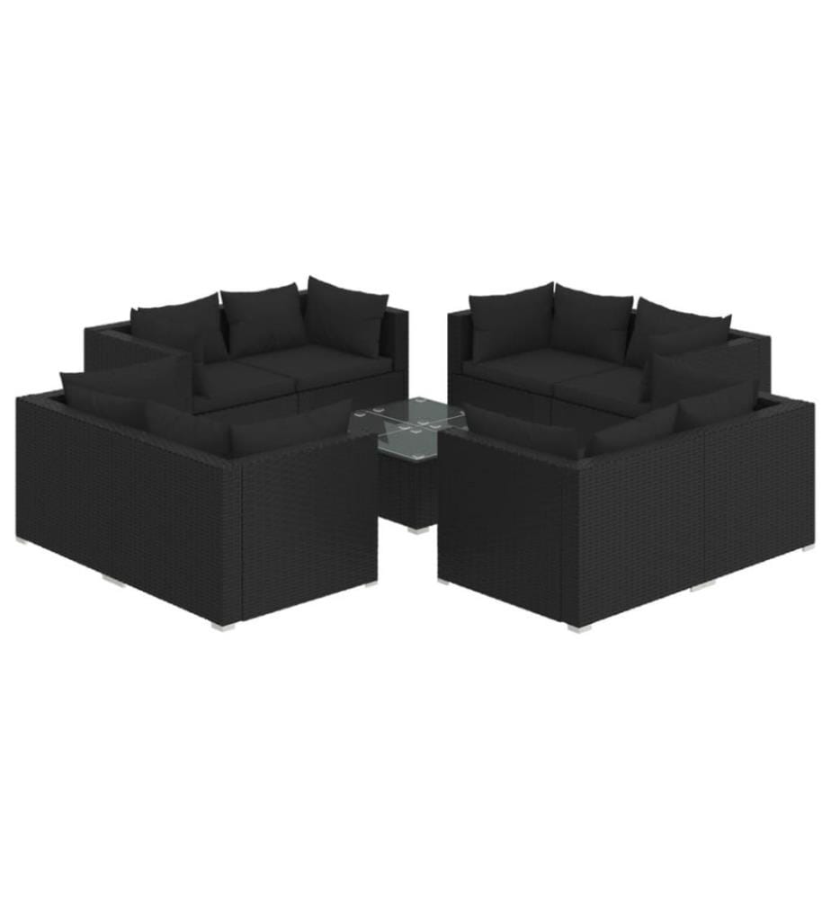 9-tlg. Garten-Lounge-Set mit Kissen Poly Rattan Schwarz