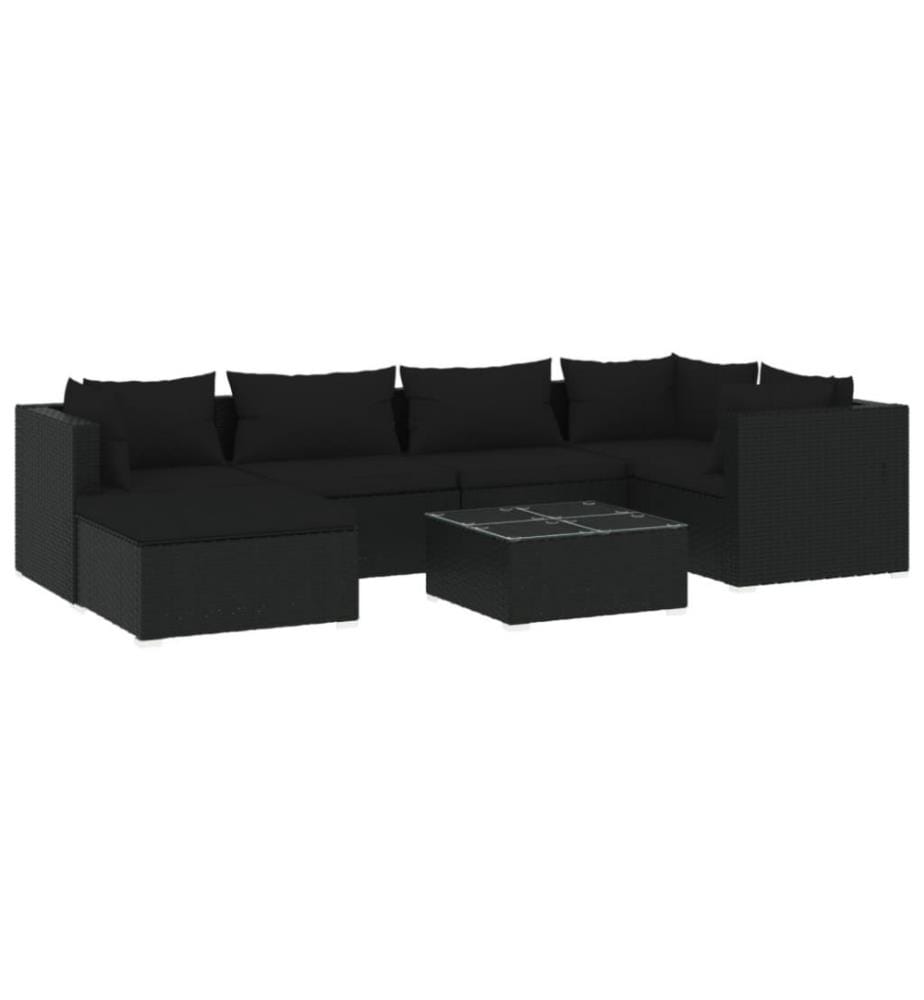 7-tlg. Garten-Lounge-Set mit Kissen Poly Rattan Schwarz