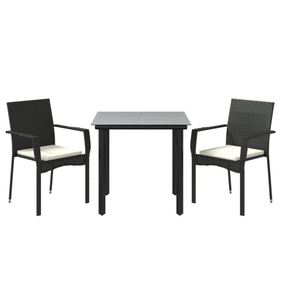 3-tlg. Garten-Lounge-Set mit Kissen Schwarz Poly Rattan