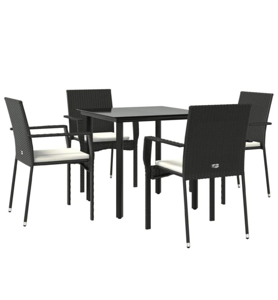 5-tlg. Garten-Lounge-Set mit Kissen Schwarz Poly Rattan