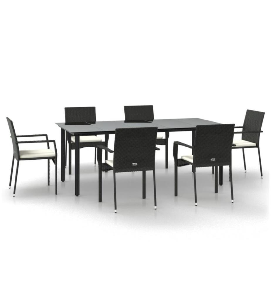 7-tlg. Garten-Lounge-Set mit Kissen Schwarz Poly Rattan