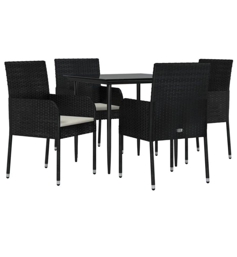 5-tlg. Garten-Lounge-Set mit Kissen Schwarz Poly Rattan