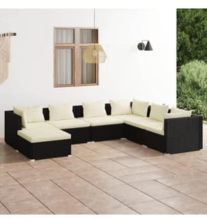 7-tlg. Garten-Lounge-Set mit Kissen Poly Rattan Schwarz