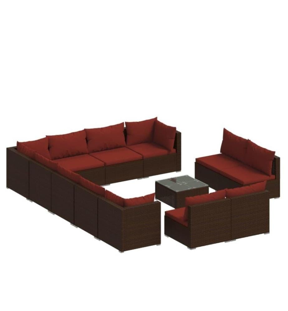 Salon de jardin 13 pcs avec coussins Marron Résine tressée