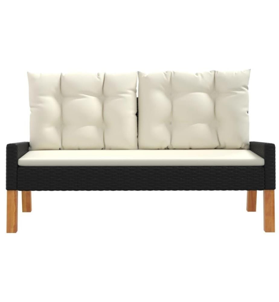 4-tlg. Garten-Lounge-Set mit Kissen Poly Rattan&Massivholz