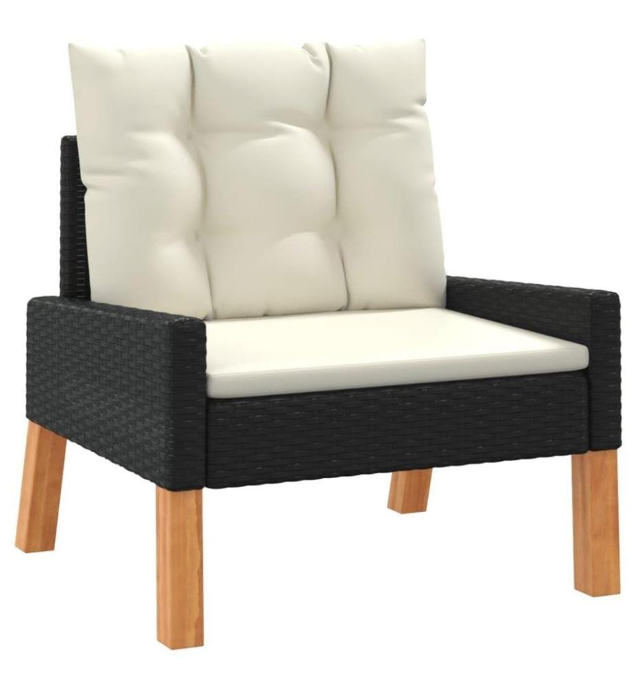 4-tlg. Garten-Lounge-Set mit Kissen Poly Rattan&Massivholz