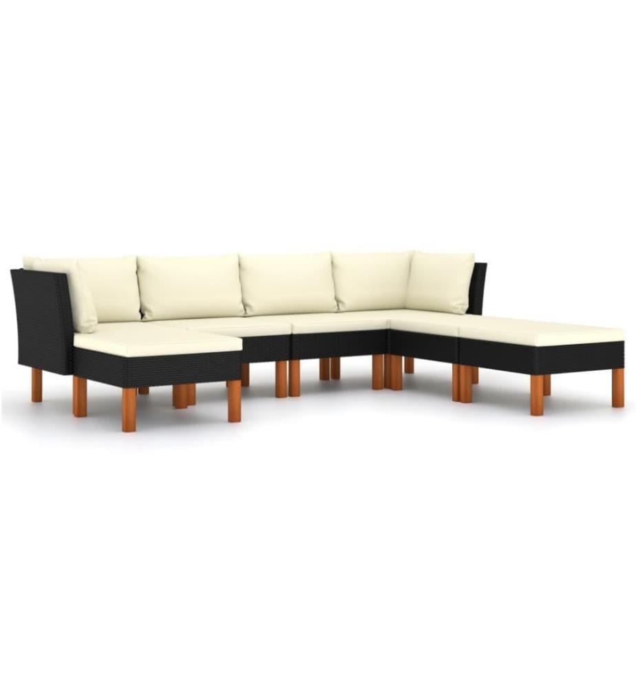 7-tlg. Garten-Lounge-Set mit Kissen Poly Rattan Schwarz