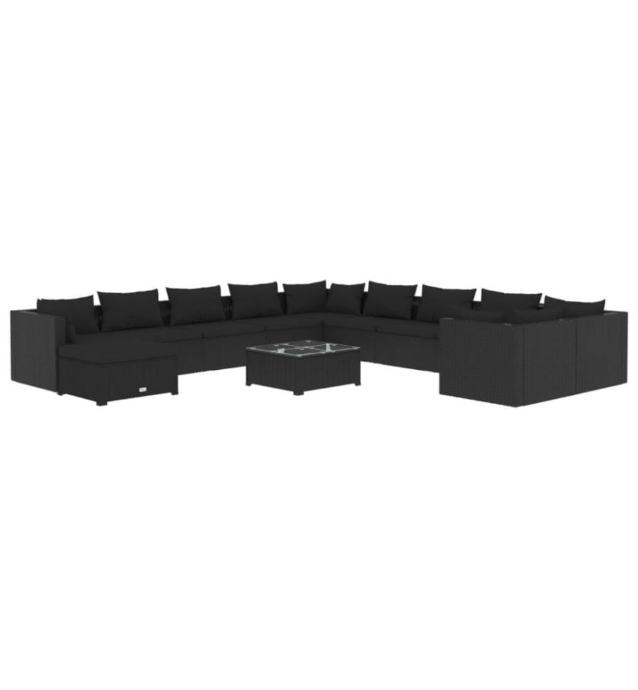 12-tlg. Garten-Lounge-Set mit Kissen Poly Rattan Schwarz