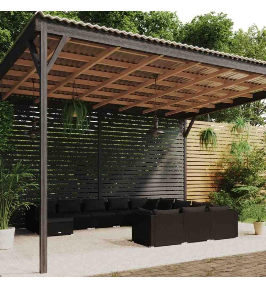 12-tlg. Garten-Lounge-Set mit Kissen Poly Rattan Schwarz