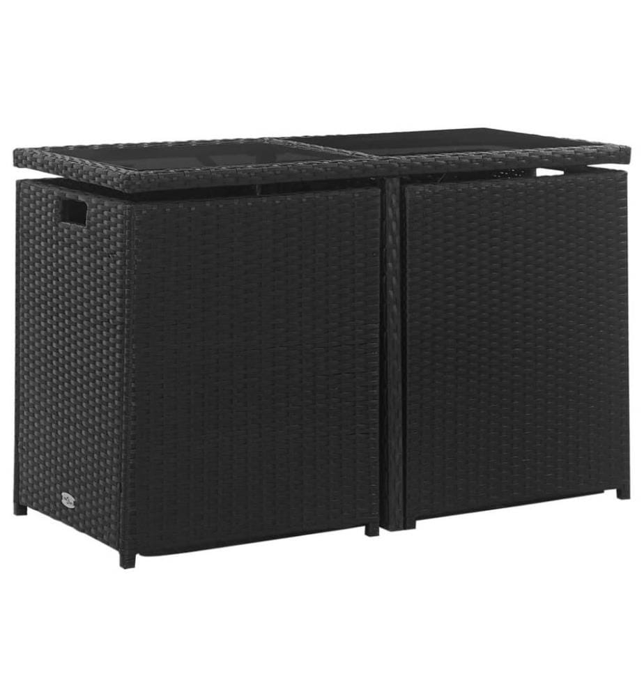 3-tlg. Garten-Essgruppe mit Auflagen Poly Rattan Schwarz