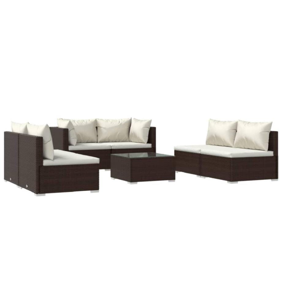 7-tlg. Garten-Lounge-Set mit Kissen Poly Rattan Braun