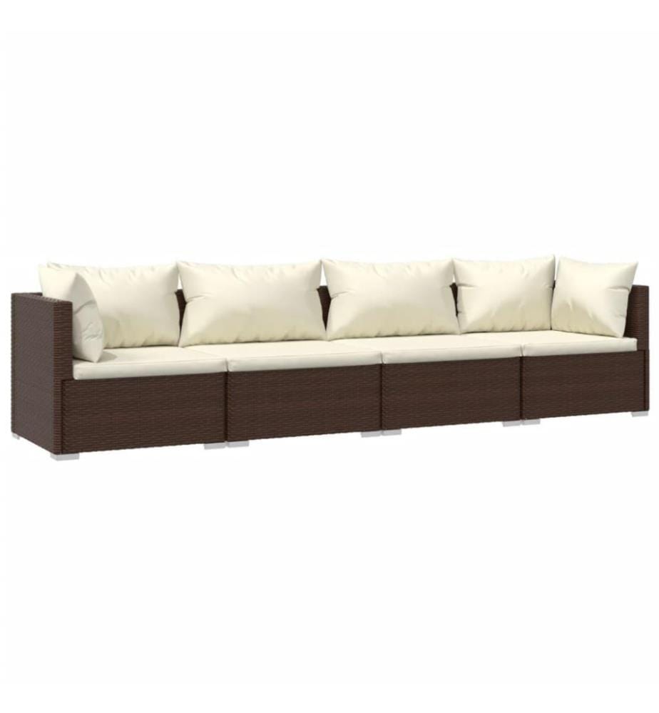 4-tlg. Garten-Lounge-Set mit Kissen Poly Rattan Braun