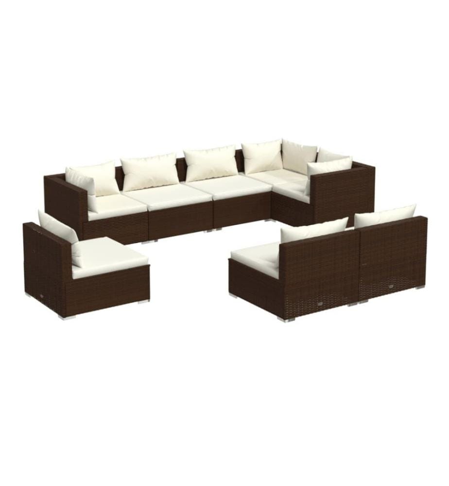 8-tlg. Garten-Lounge-Set mit Kissen Poly Rattan Braun