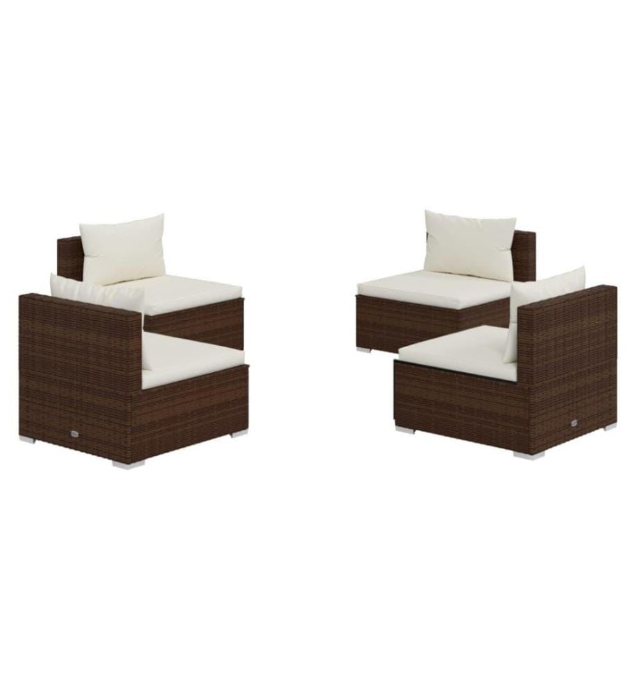 4-tlg. Garten-Lounge-Set mit Kissen Poly Rattan Braun