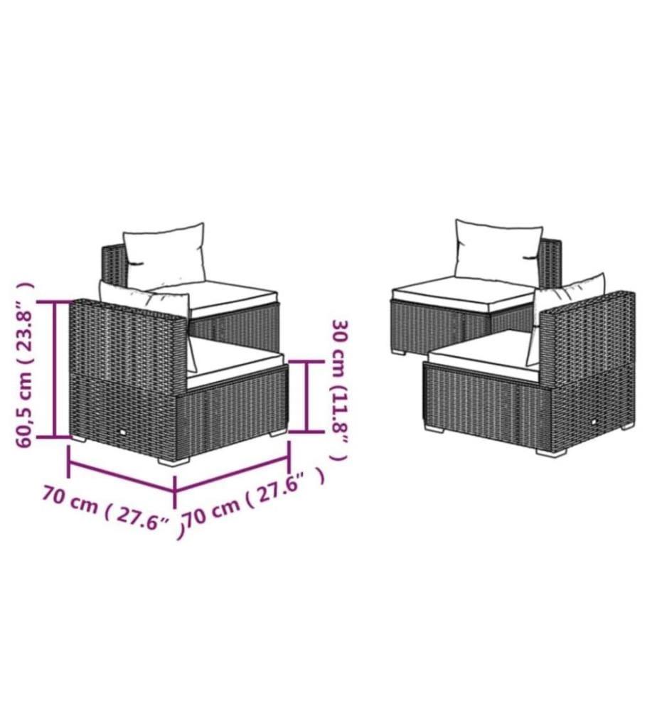 4-tlg. Garten-Lounge-Set mit Kissen Poly Rattan Braun