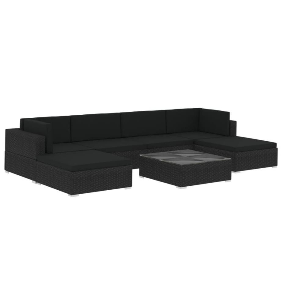 7-tlg. Garten-Lounge-Set mit Auflagen Poly Rattan Schwarz
