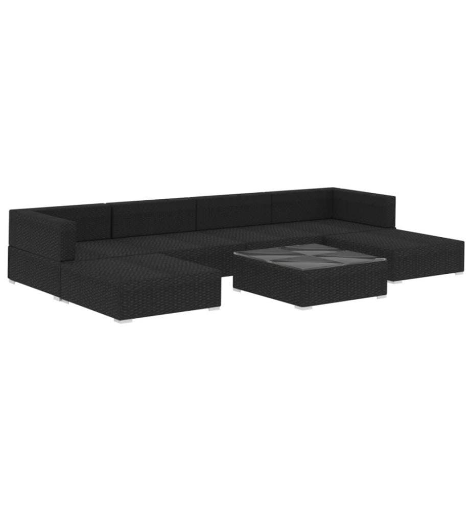 7-tlg. Garten-Lounge-Set mit Auflagen Poly Rattan Schwarz