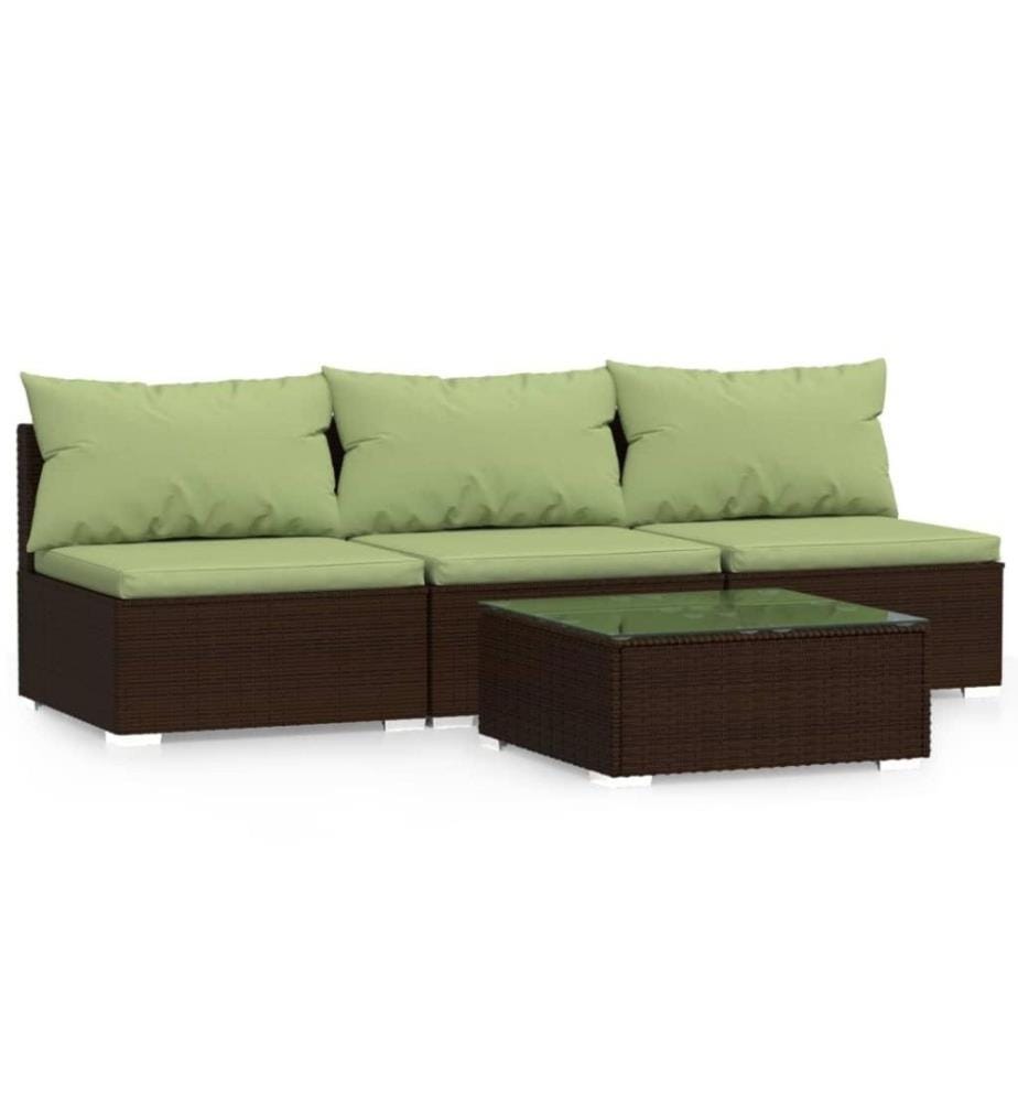 4-tlg. Garten-Lounge-Set mit Kissen Braun Poly Rattan