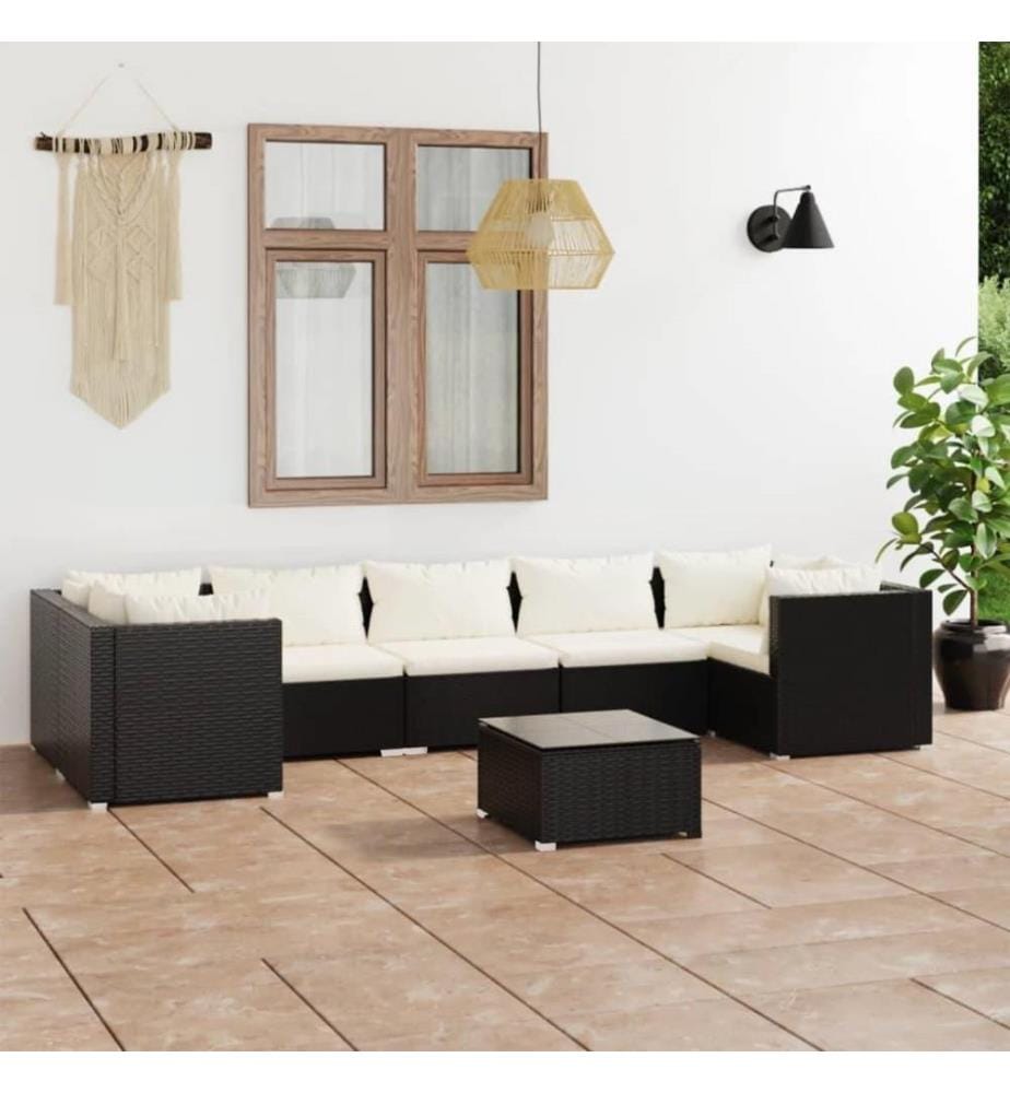 8-tlg. Garten-Lounge-Set mit Kissen Poly Rattan Schwarz