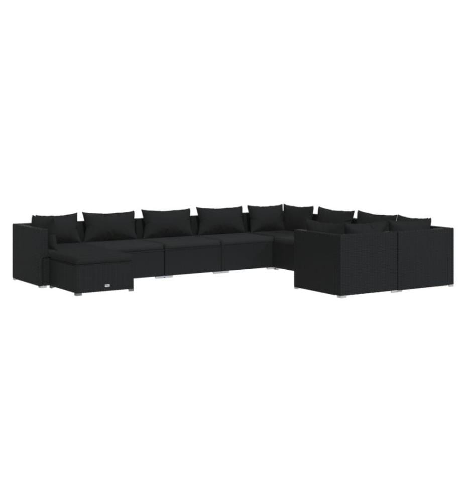 10-tlg. Garten-Lounge-Set mit Kissen Poly Rattan Schwarz