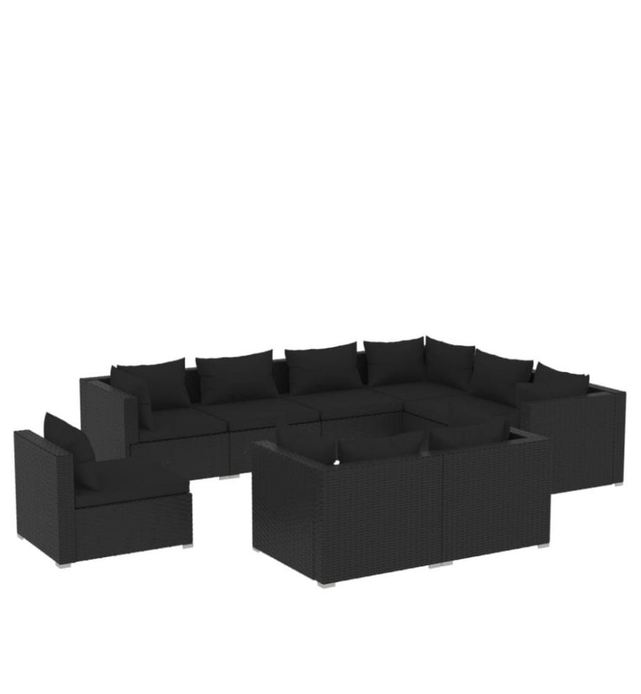 9-tlg. Garten-Lounge-Set mit Kissen Poly Rattan Schwarz